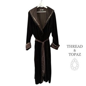 Vintage Brown Velvet Silk Loungerie Robe Medium Large